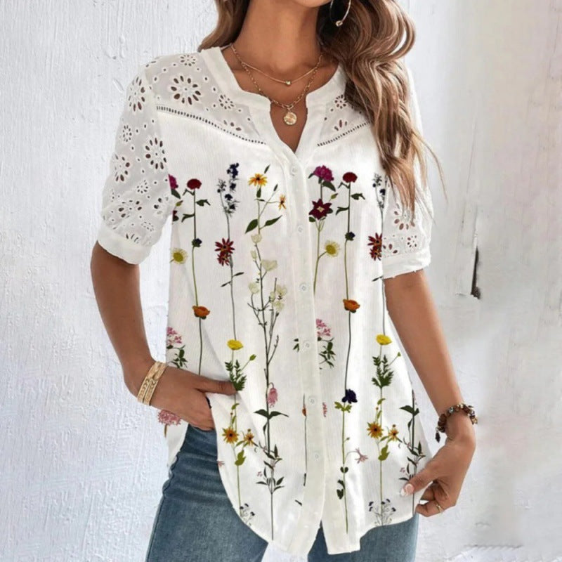 ELISE™ | Casual Lace Printed Blouse