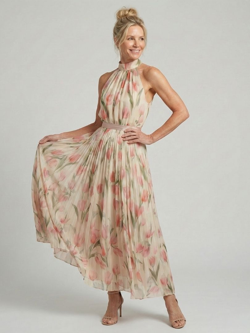 Naomi | Halter Neck Floral Midi Dress
