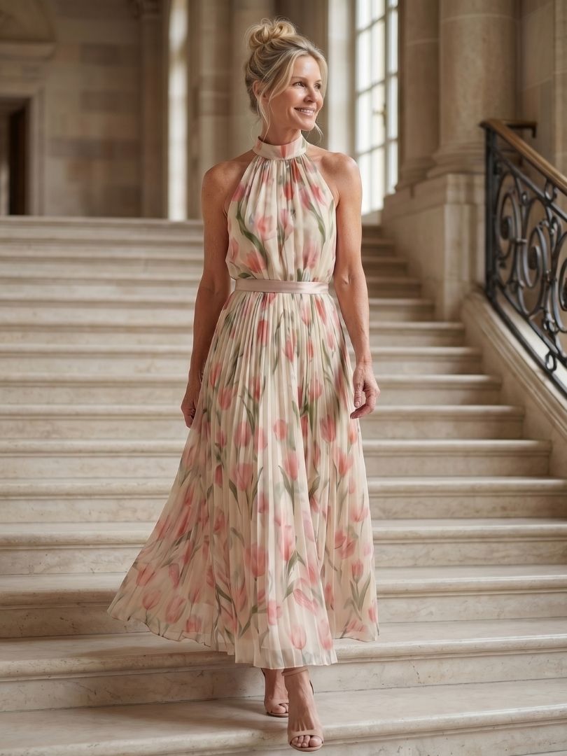Naomi | Halter Neck Floral Midi Dress