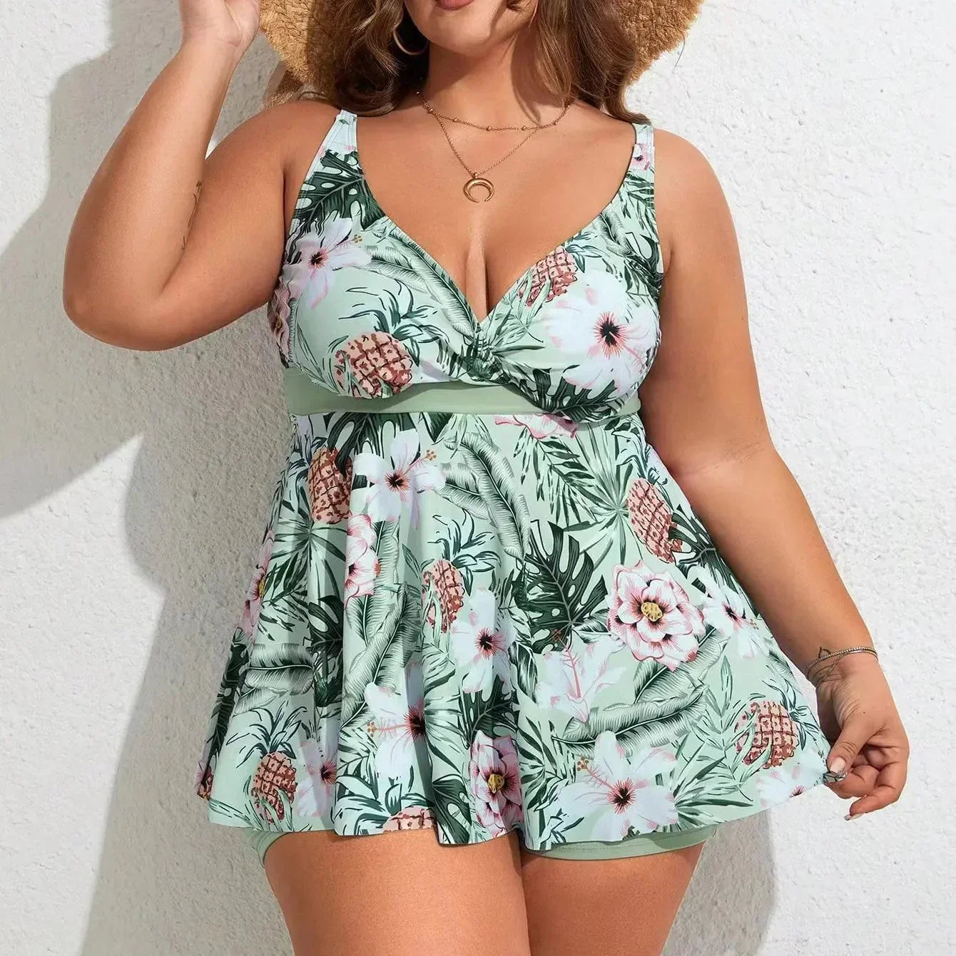 Sophia | Tropical Bloom Plus Size Swimdress with Boyshorts