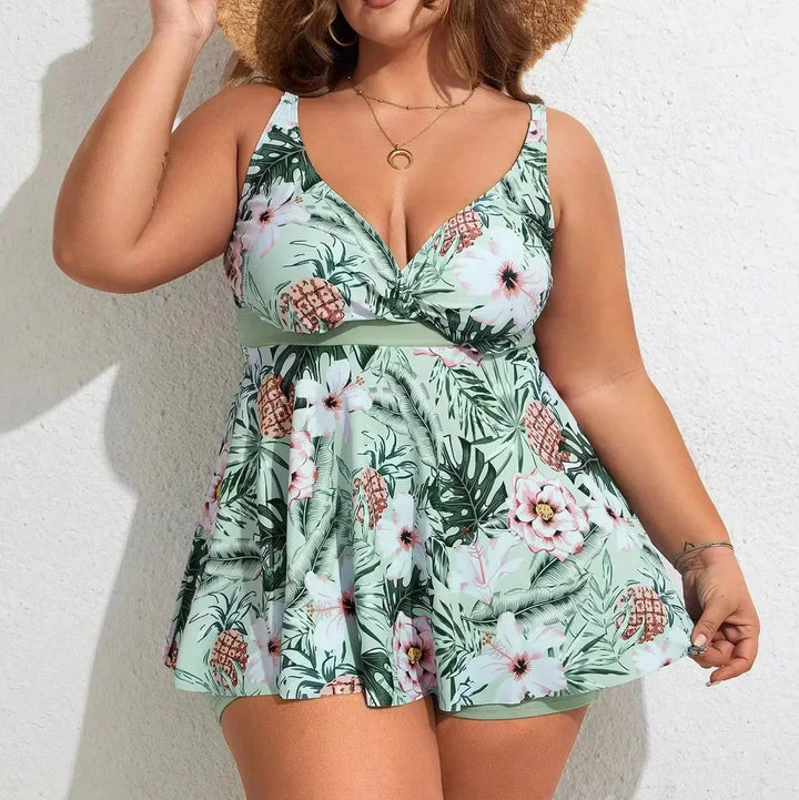Sophia | Tropical Bloom Plus Size Swimdress with Boyshorts