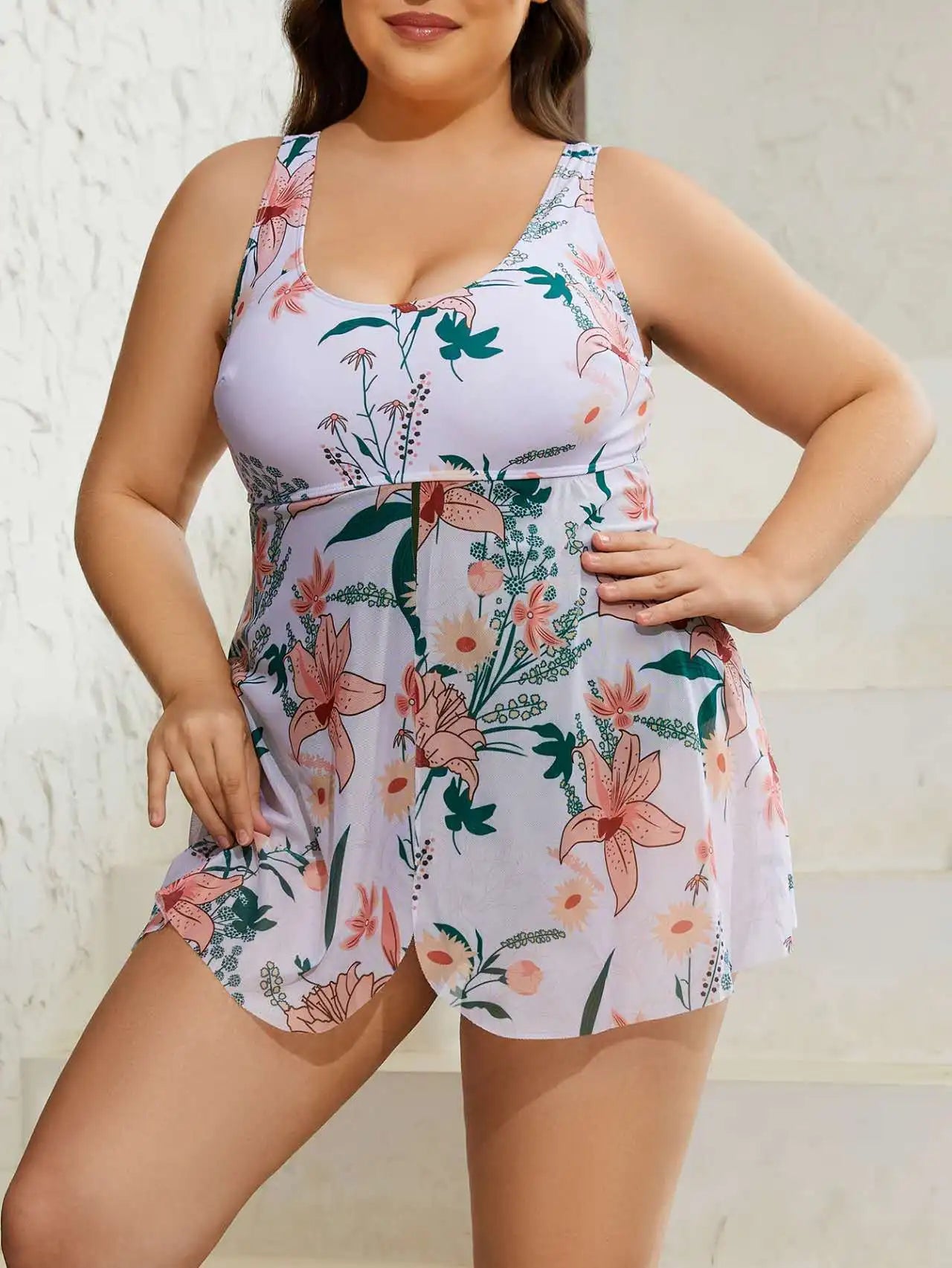 Olivia | Blossom Breeze Plus Size Swimdress