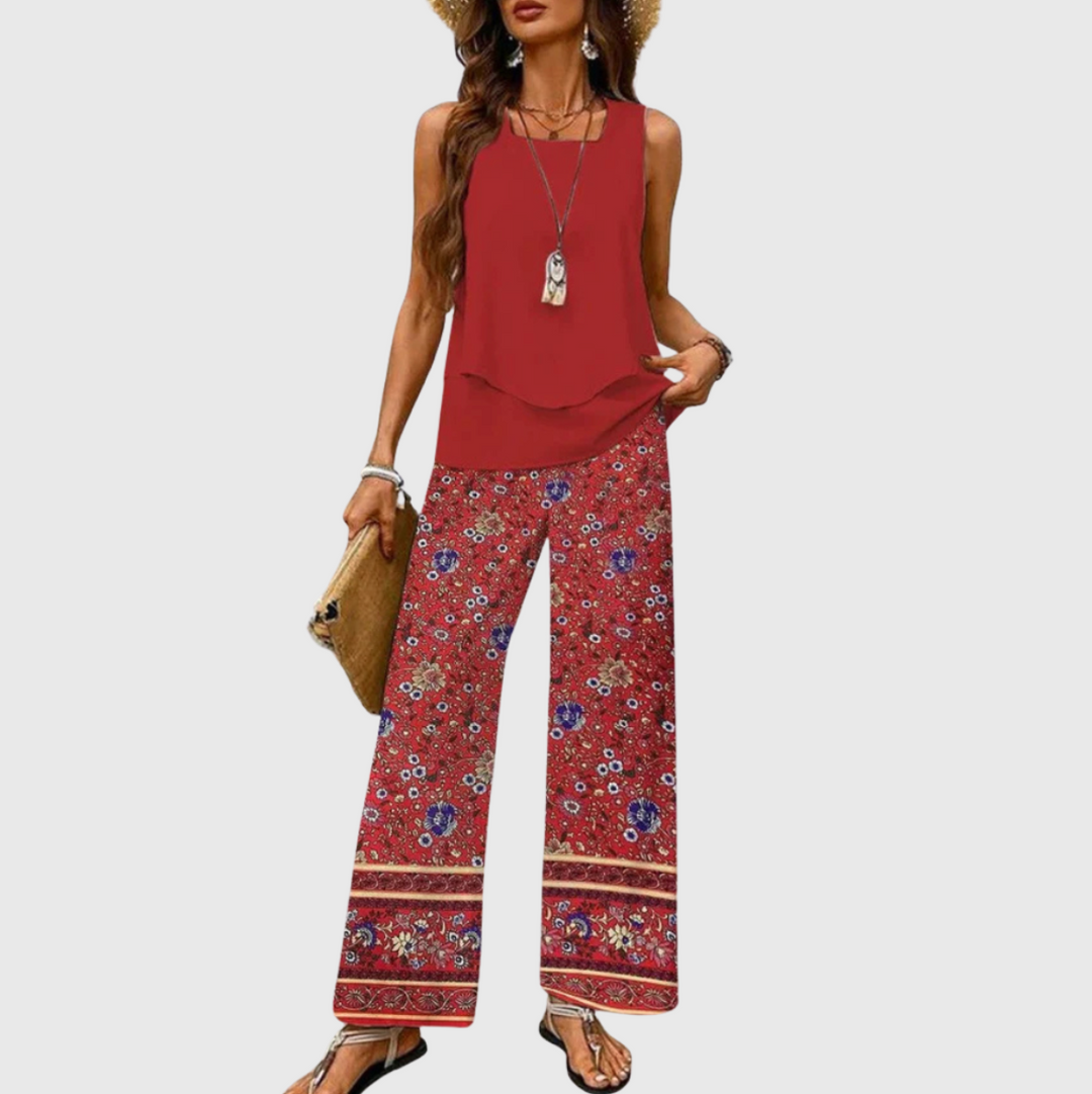Ovelynra™ | Sleeveless Blouse &amp; Wide-Leg Trousers