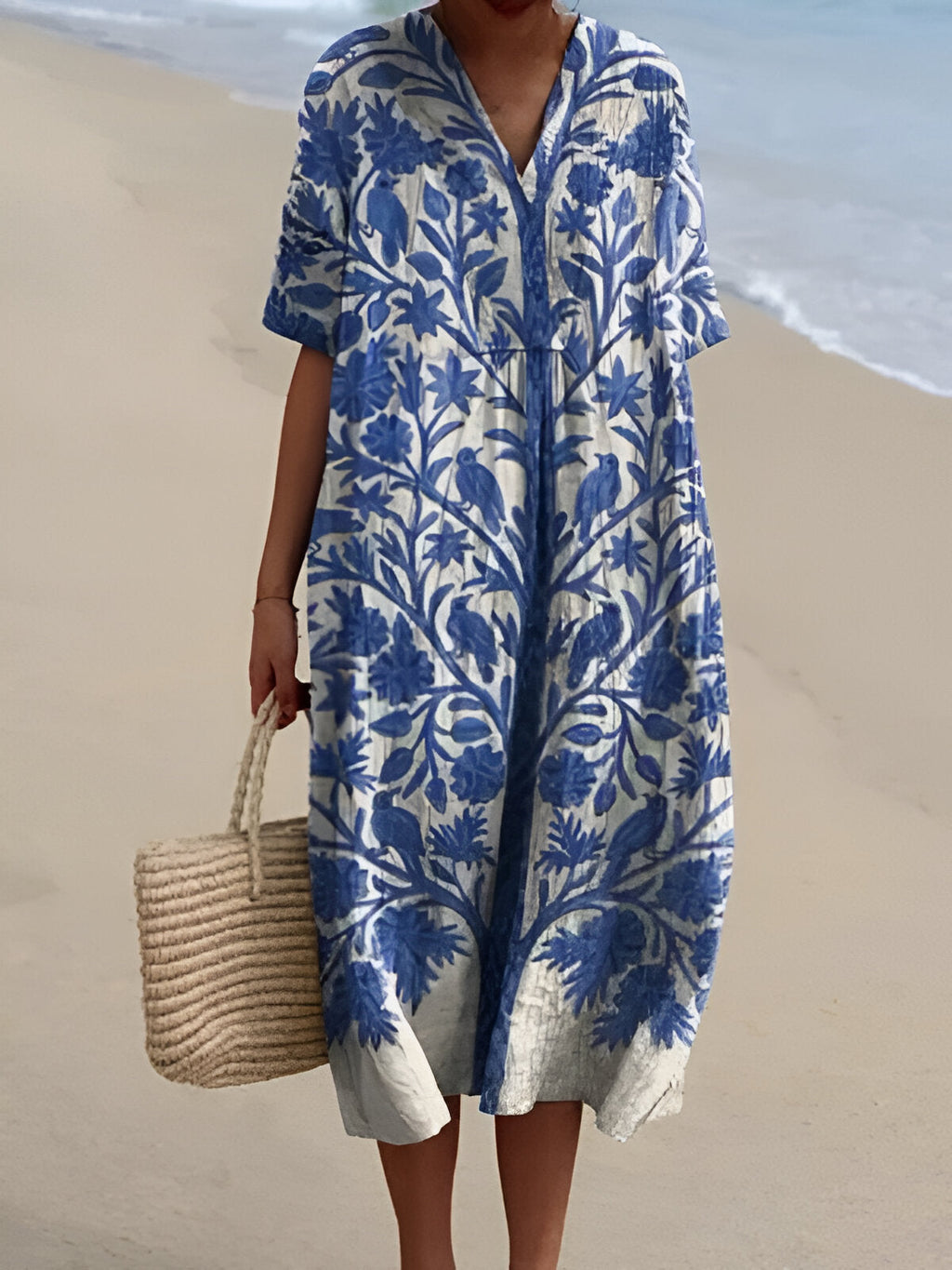 Women's Vintage Floral Print Casual Flowy Dress