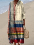 Retro Geometric Line Art Print Dress for Women