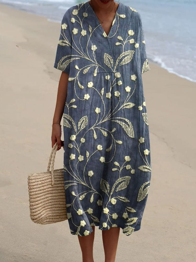 Women's Vintage Floral Print Casual Flowy Dress