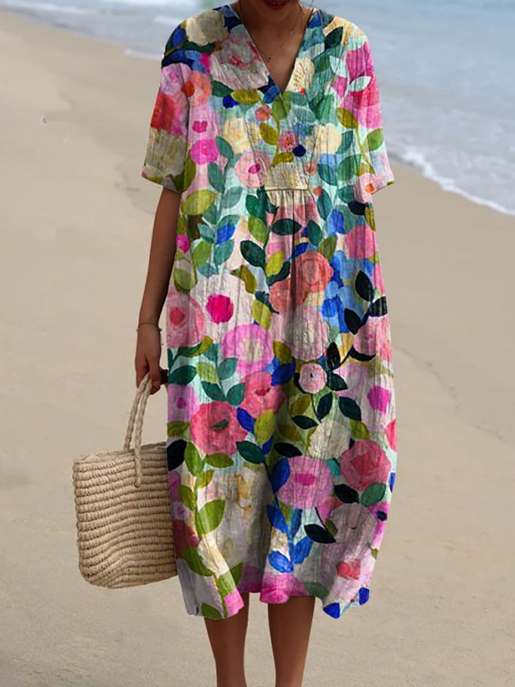 Women's Vintage Floral Print Casual Flowy Dress