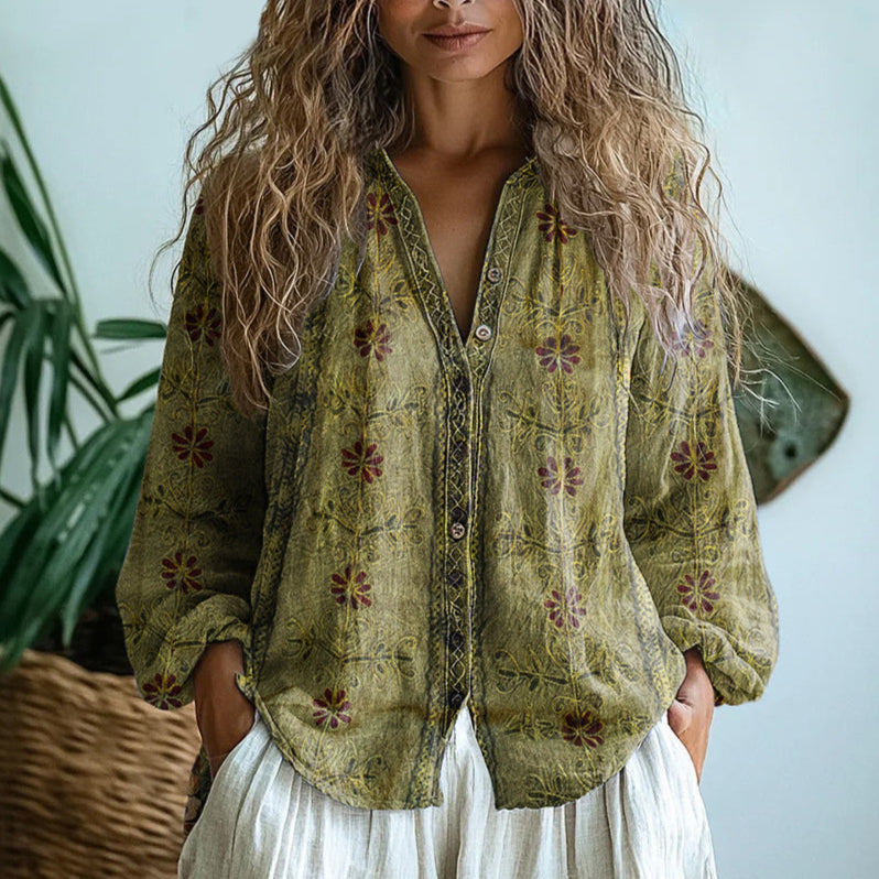 Amélie™ - Soft Vintage Leaf Blouse