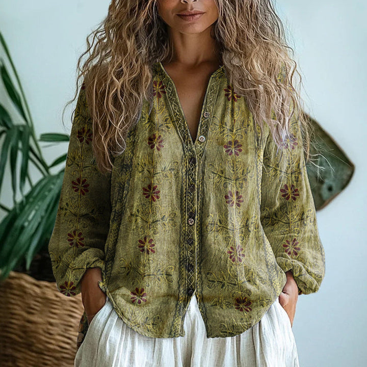 Amélie™ - Soft Vintage Leaf Blouse