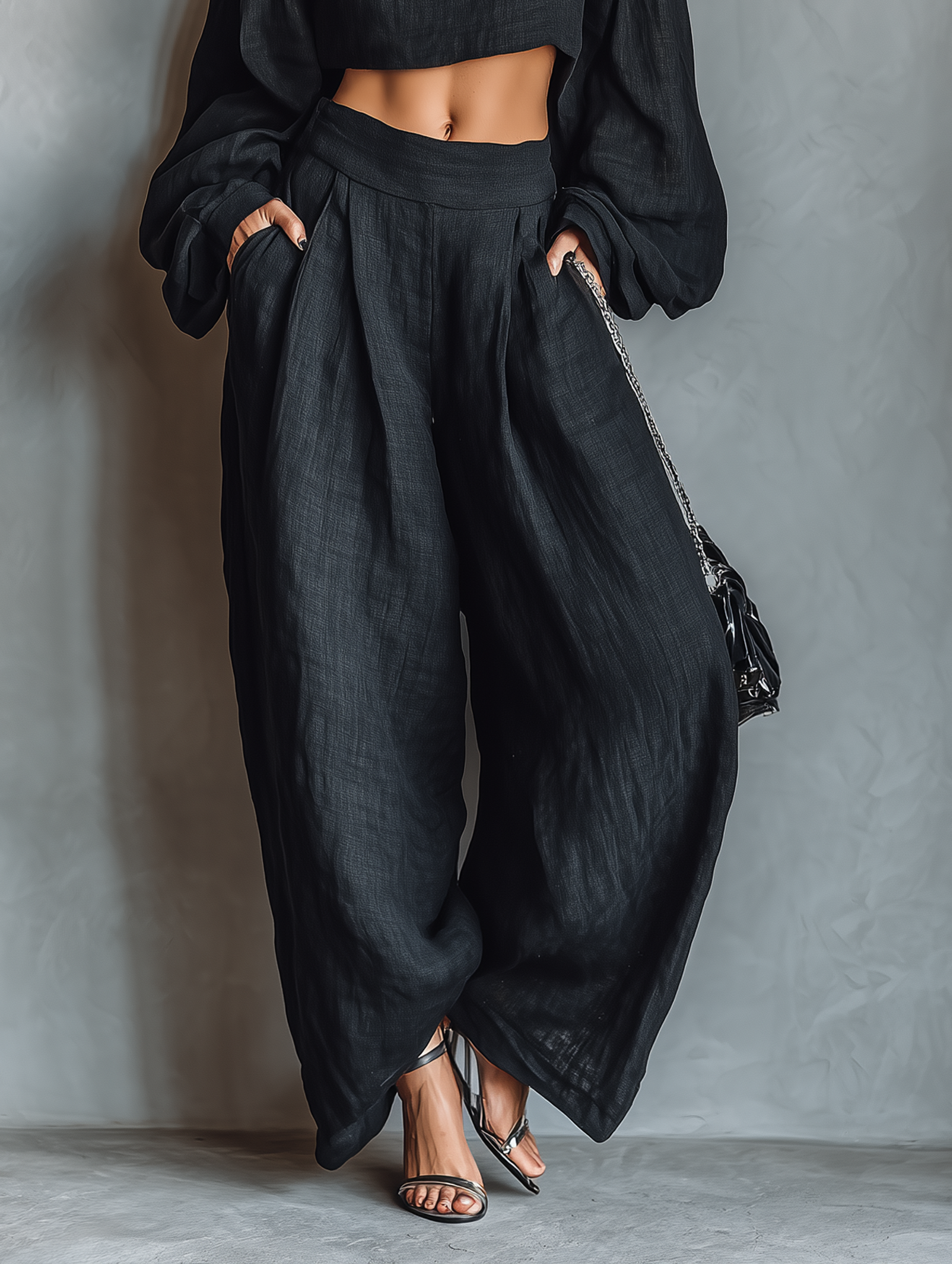 Aisha | Linen-Blend Strapless-Style Top & Wide-Leg Pants Set