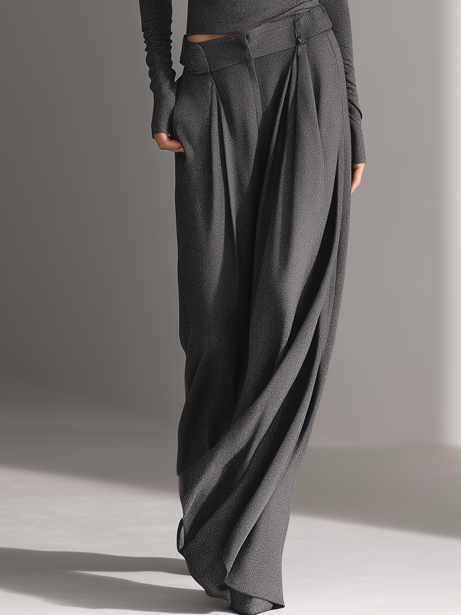 Jasmine | Charcoal Textured Off-Shoulder Top &amp; Wide-Leg Pants Set