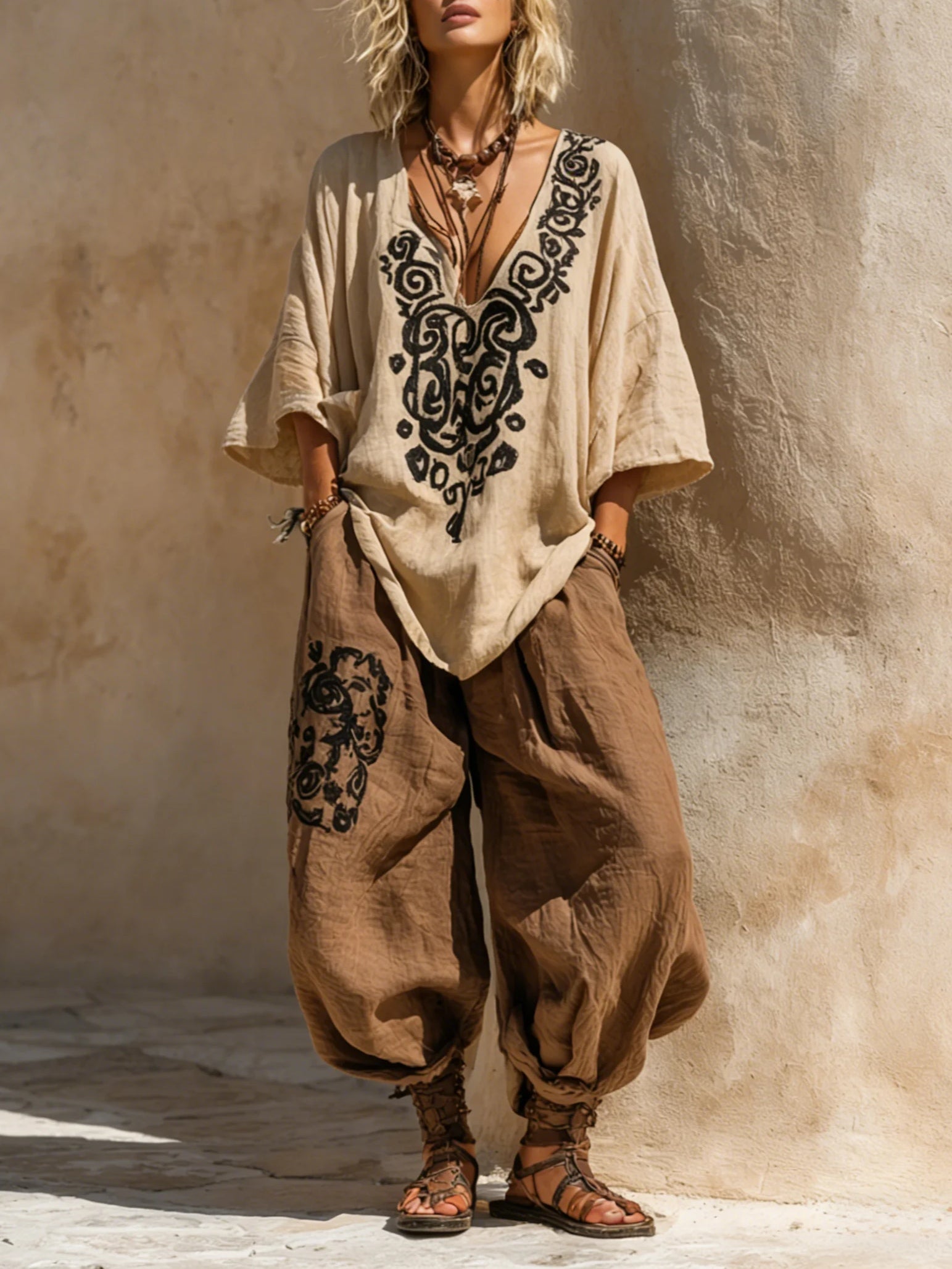 Maya | Bohemian Three-Piece Set Cotton-Linen Blend