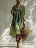 Green Chiffon Off Shoulder Short Sleeve Midi Dress