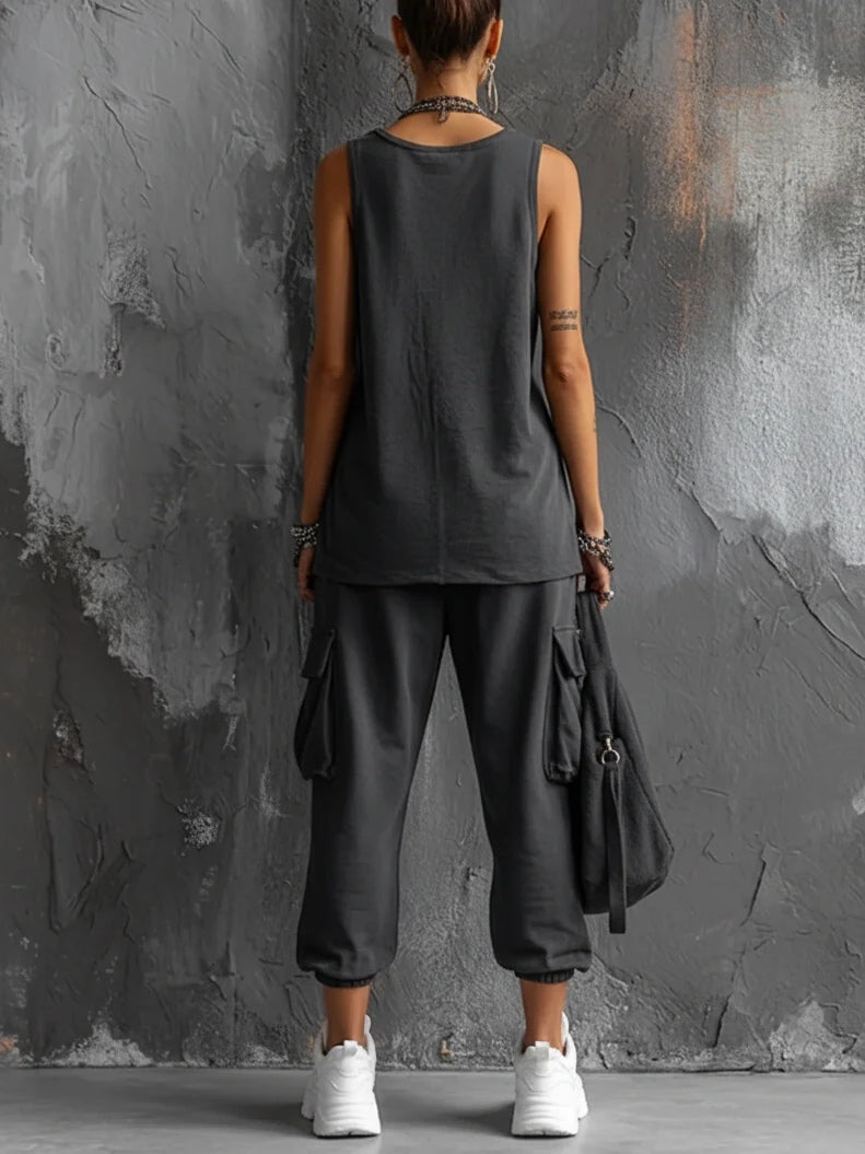 Harper | Sleeveless Vest & Jogger Cargo Set Rayon-Blend
