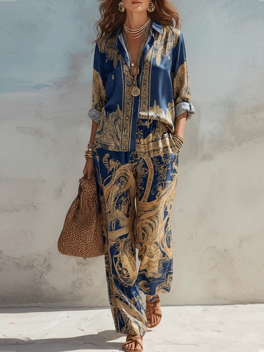Imani | Two-Piece Set, Navy Baroque Print