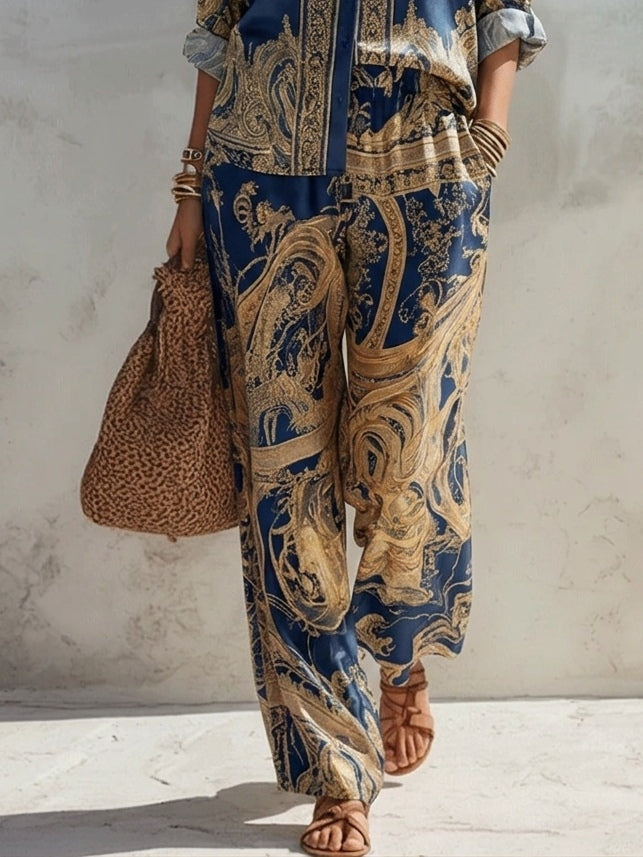 Imani | Two-Piece Set, Navy Baroque Print