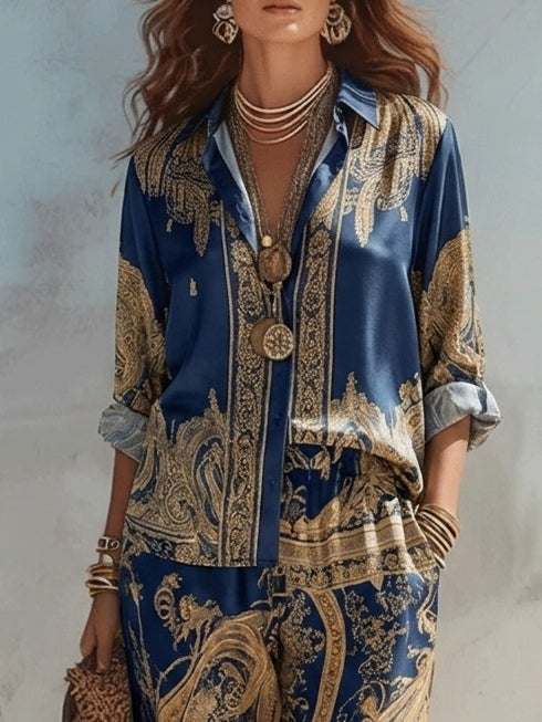 Imani | Two-Piece Set, Navy Baroque Print