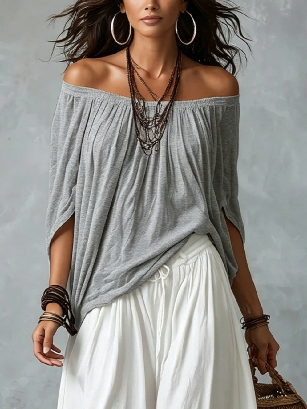Maya | Off-Shoulder Top & Lantern Pants Set, Rayon Blend