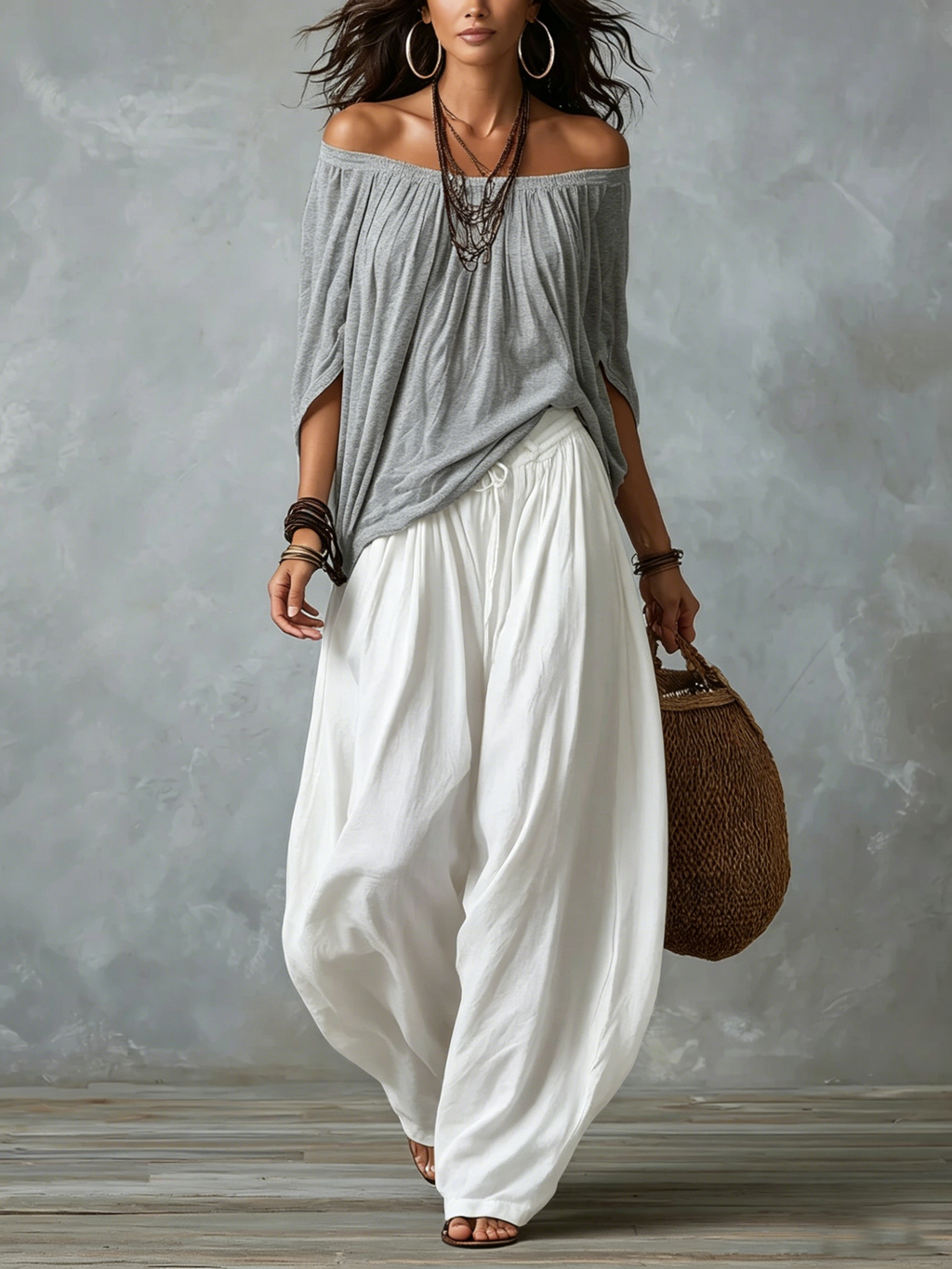 Maya | Off-Shoulder Top & Lantern Pants Set, Rayon Blend