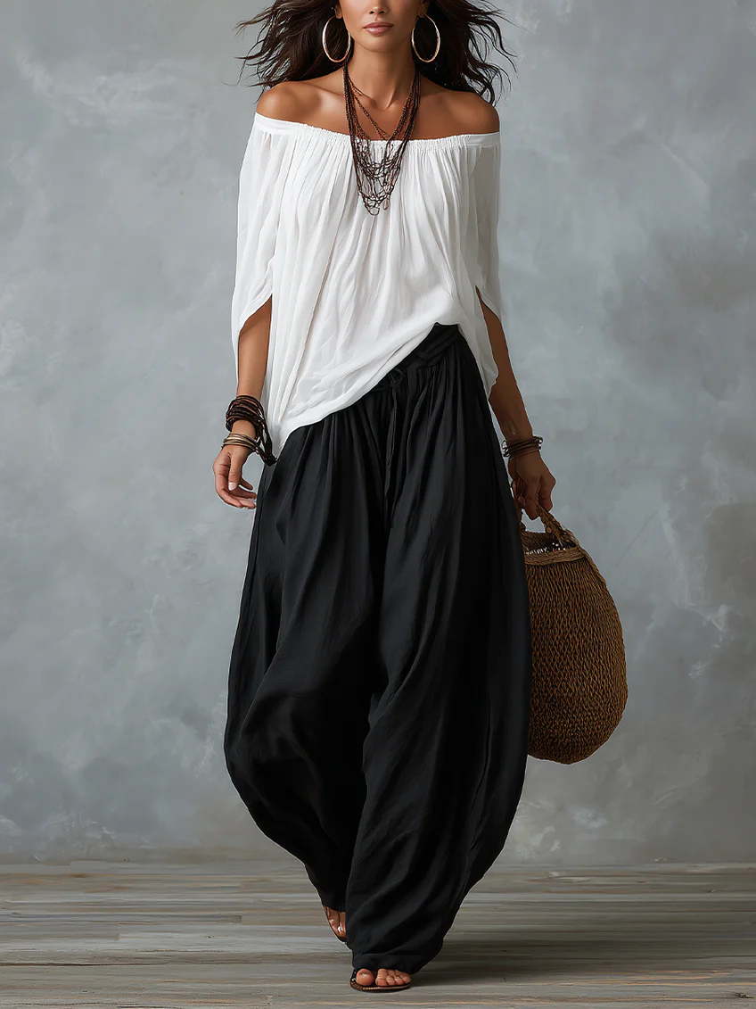 Aaliyah | Off-Shoulder Top & Lantern Pants Set, Rayon Blend