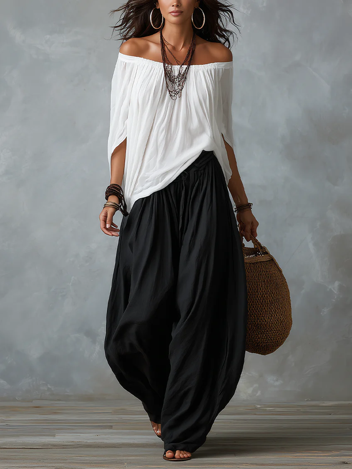 Aaliyah | Off-Shoulder Top &amp; Lantern Pants Set, Rayon Blend