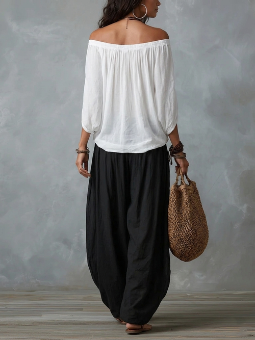 Aaliyah | Off-Shoulder Top & Lantern Pants Set, Rayon Blend