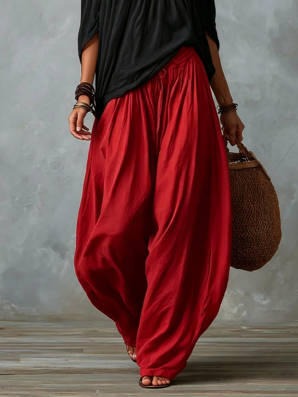 Marisol | Off-Shoulder Crop Top & Lantern Pants Set - Rayon Blend