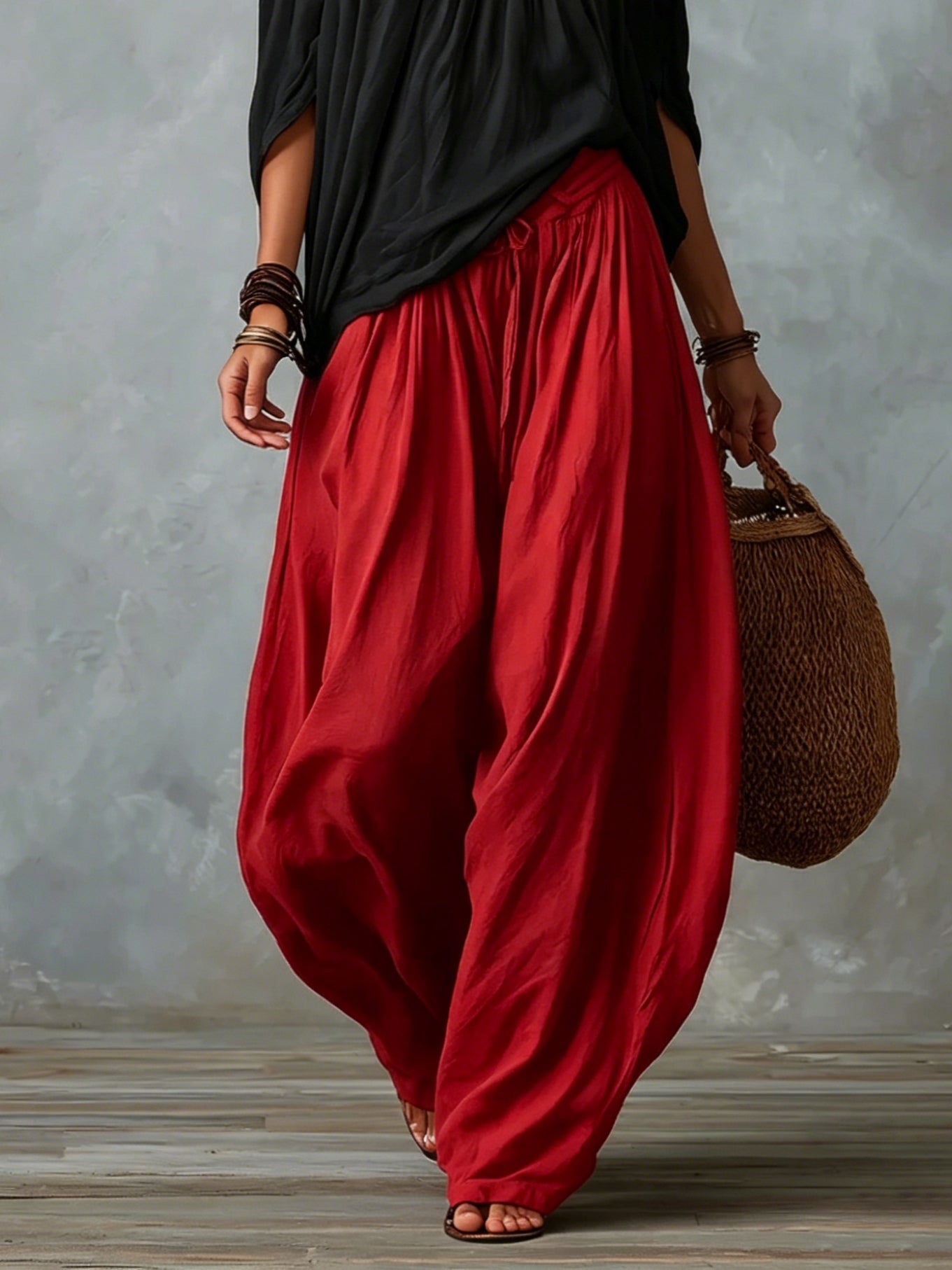 Marisol | Off-Shoulder Crop Top & Lantern Pants Set - Rayon Blend