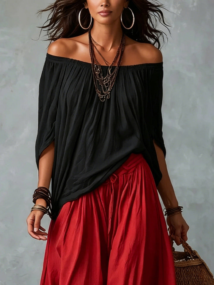 Marisol | Off-Shoulder Crop Top &amp; Lantern Pants Set - Rayon Blend