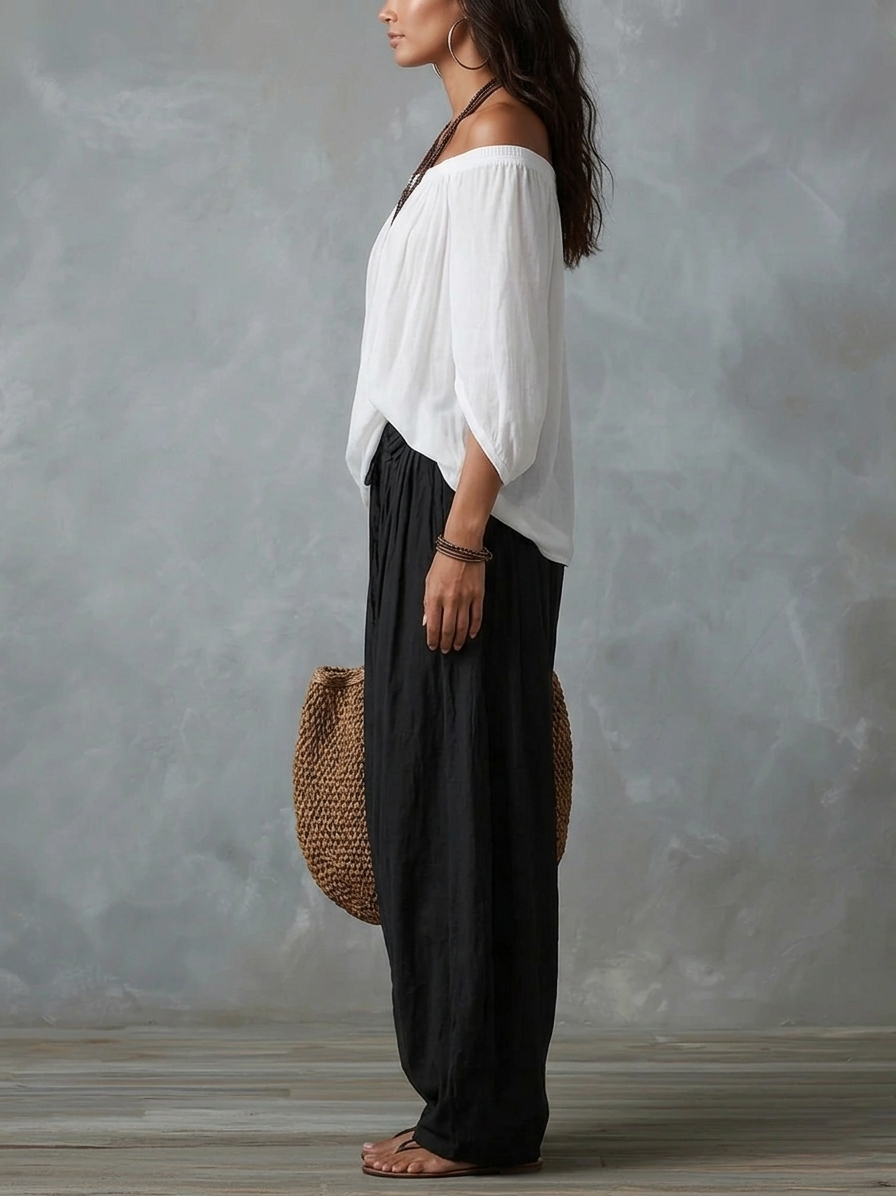 Aaliyah | Off-Shoulder Top & Lantern Pants Set, Rayon Blend
