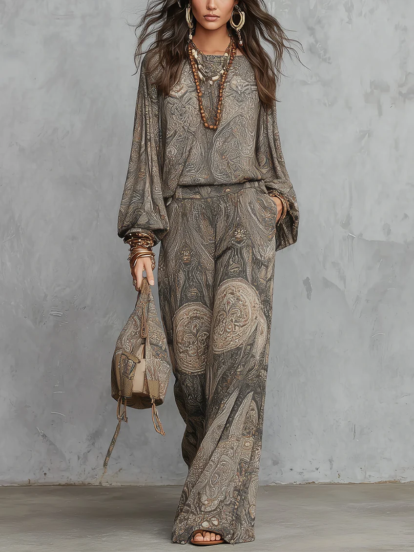 Camila | Lantern-Sleeve Top & Wide-Leg Trousers Set