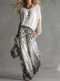 Monica | Boat-Neck T-Shirt & Gradient Leopard Chiffon Pants Set