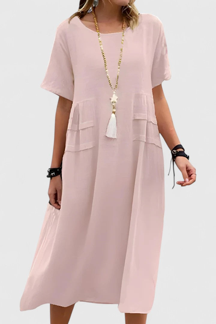 Amara™ | Loose Short-Sleeve midi pocket Dress