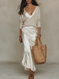 Effortless Ivory Knit & Satin Midi Ensemble