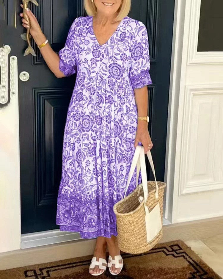Denise | Graceful V-Neck Floral Dress