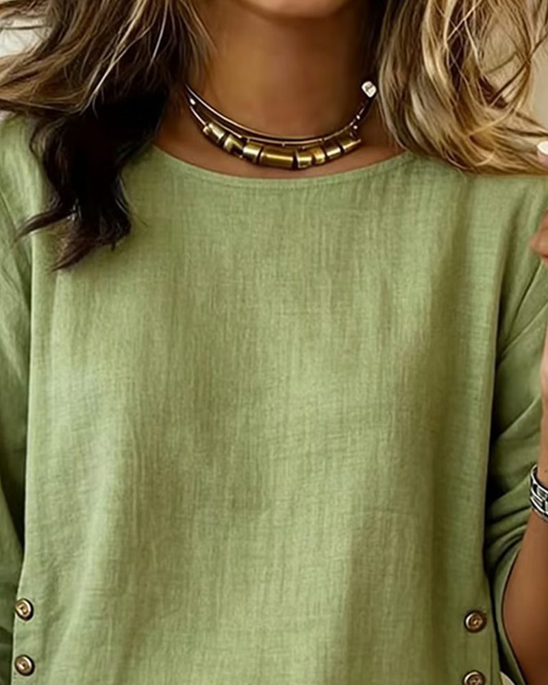 Carla | Casual Round Neck Button Design Top