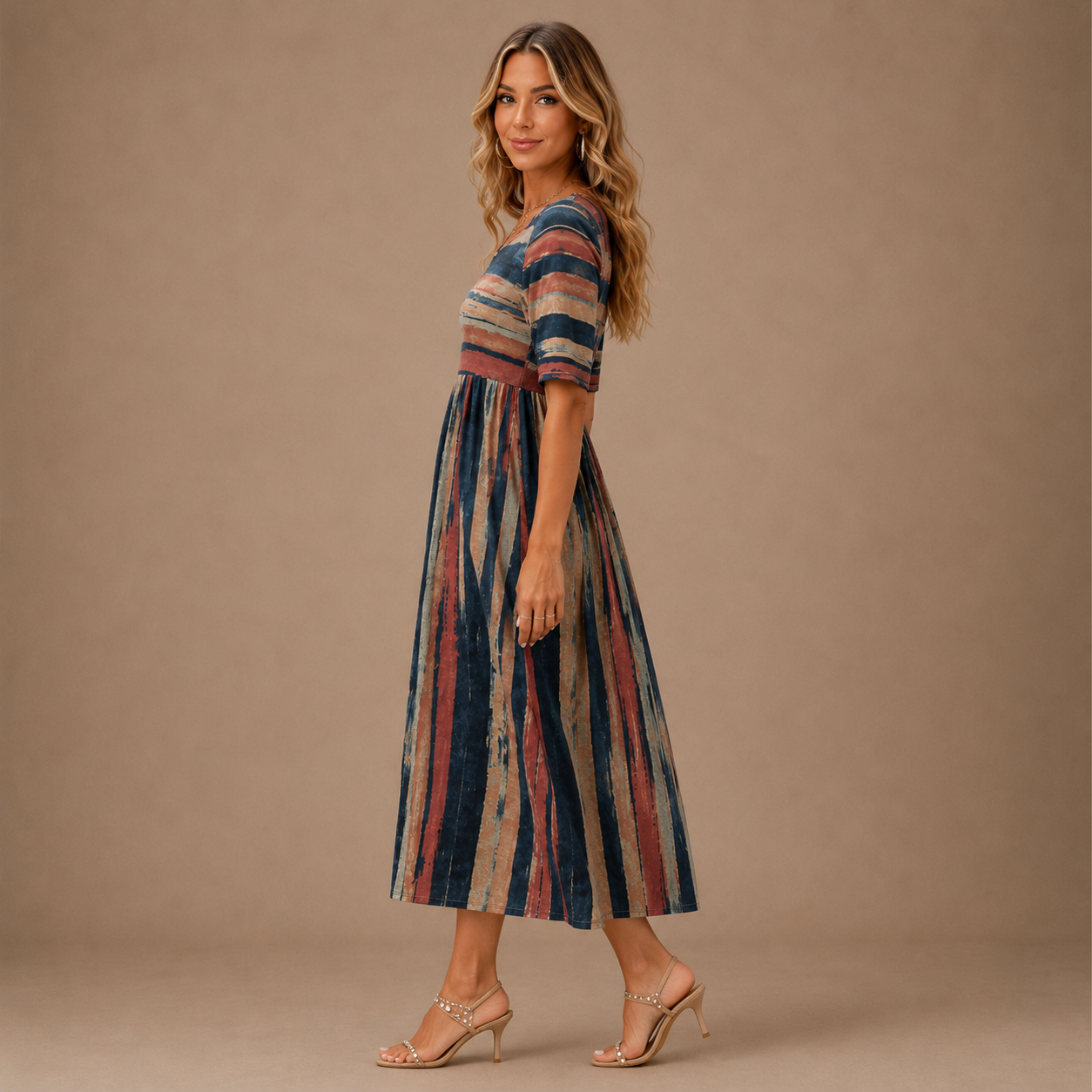 MARGARET | Striped Belly-Hiding Midi Dress