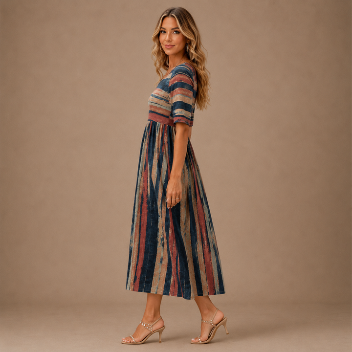 MARGARET | Striped Belly-Hiding Midi Dress