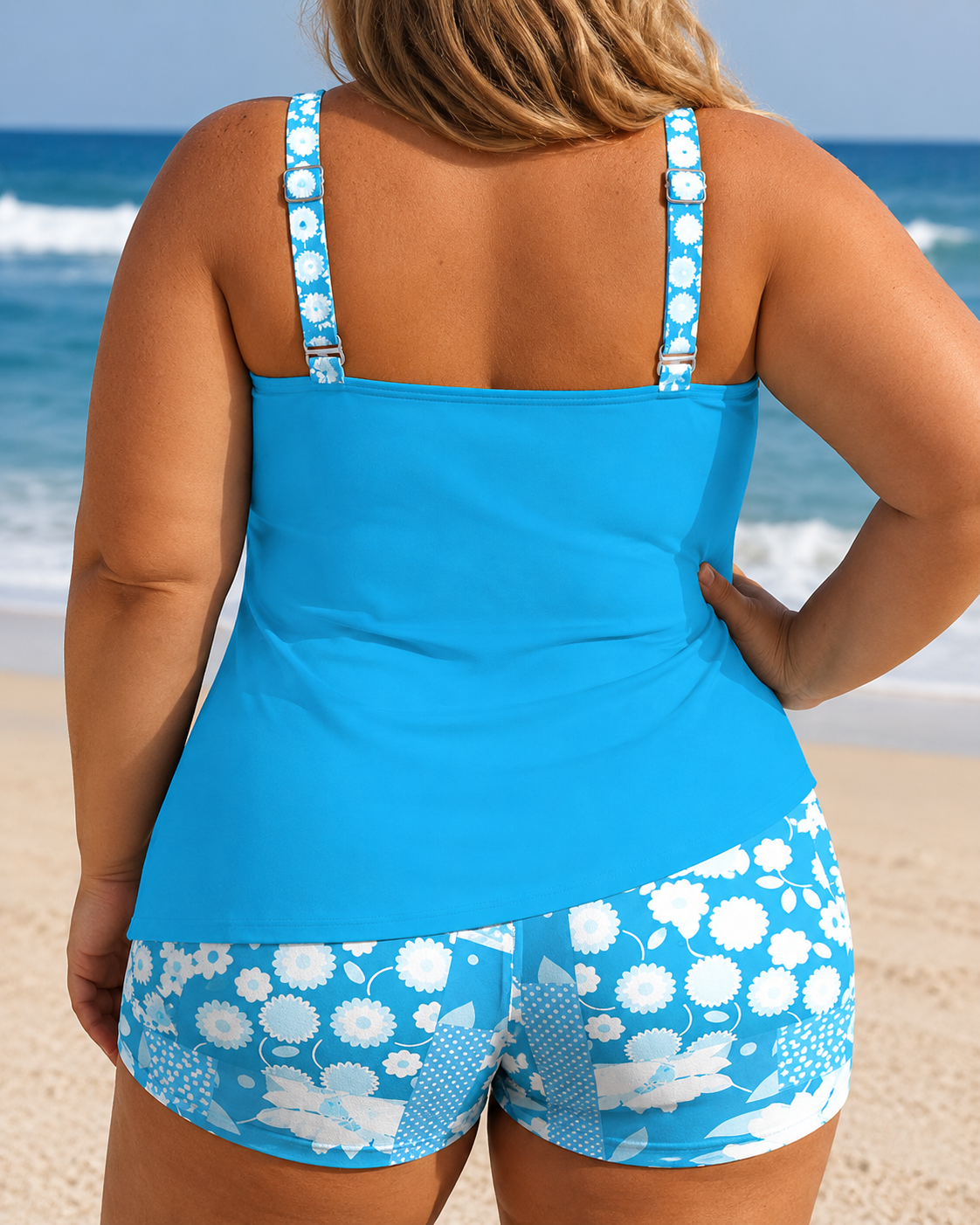 Nanet - Plus Size Printed Tankini Shorts Set