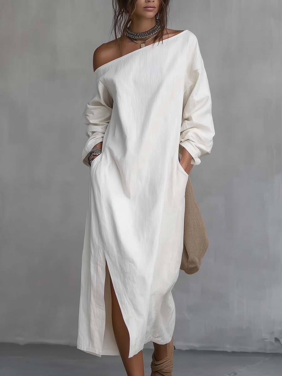 Loose-fitting One Shoulder Midi Dress