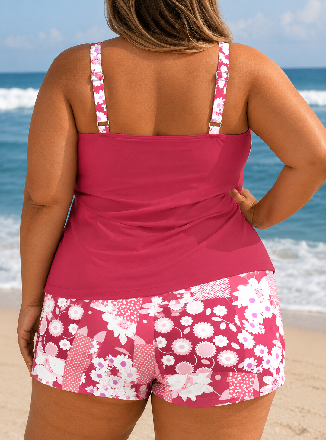 Nanet - Plus Size Printed Tankini Shorts Set