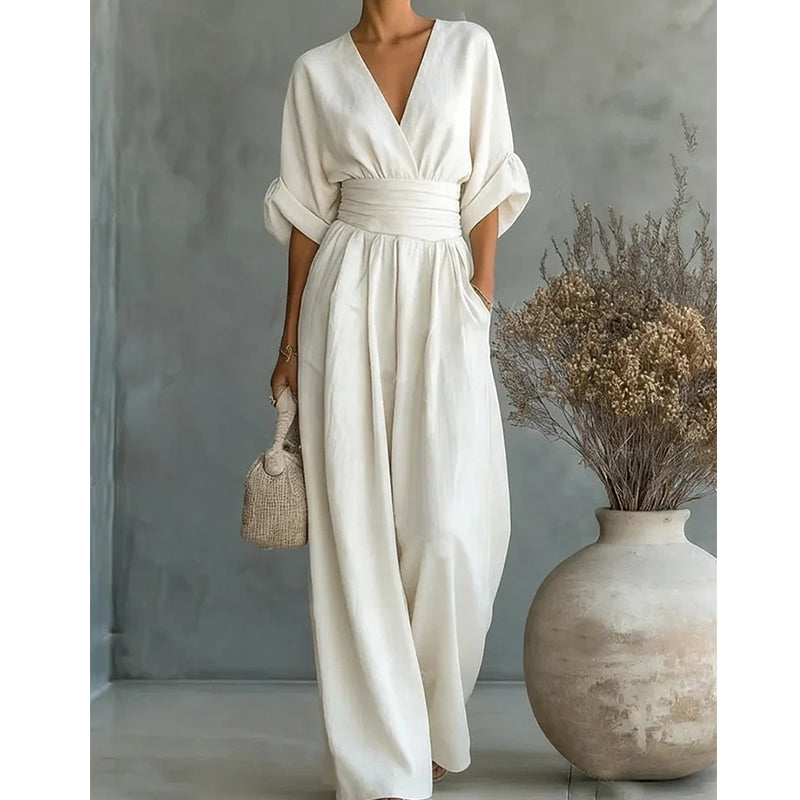 Sculptural Flowy Wide-Leg Jumpsuit