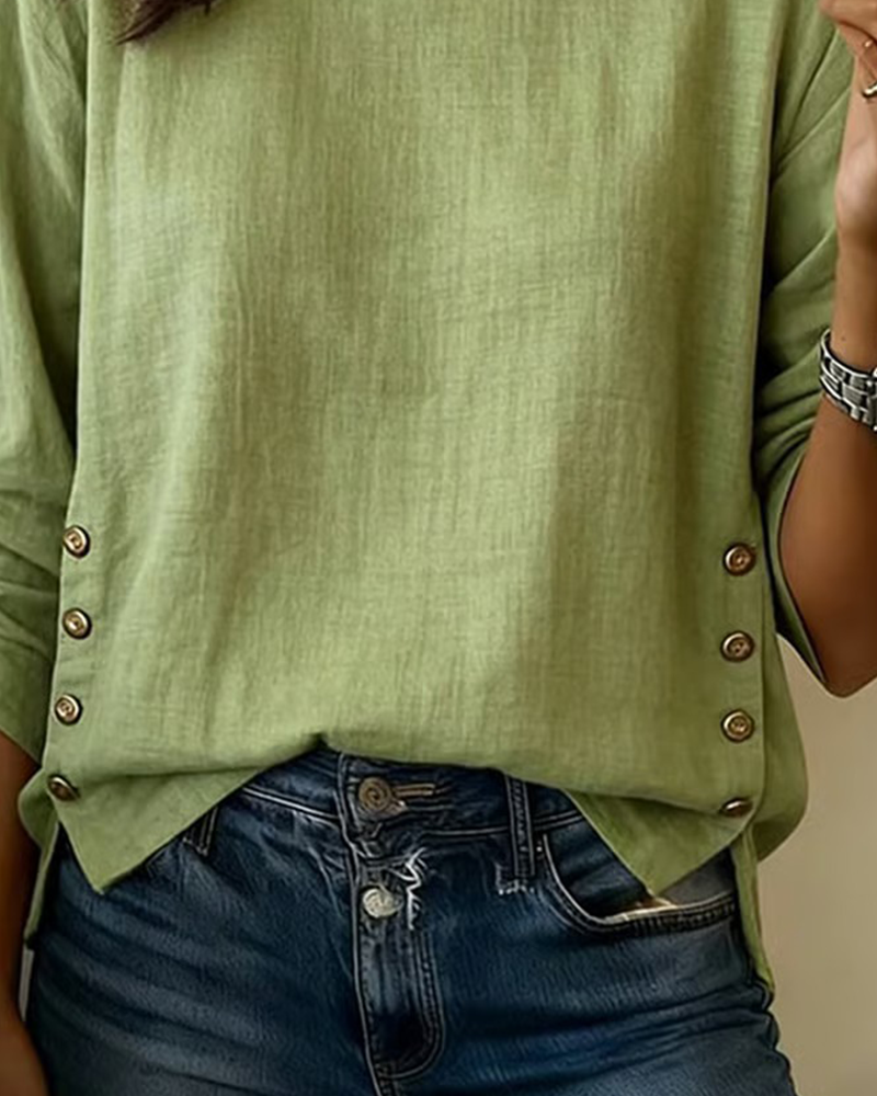 Carla | Casual Round Neck Button Design Top