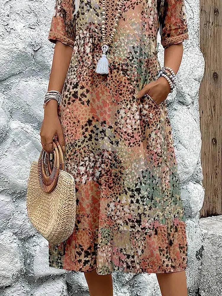 Amalia | Floral elegant Midi Dress with Tummy Coverage