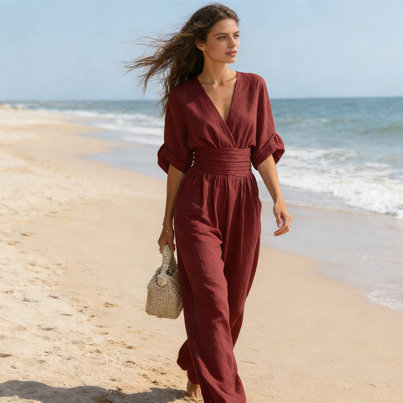 Sculptural Flowy Wide-Leg Jumpsuit