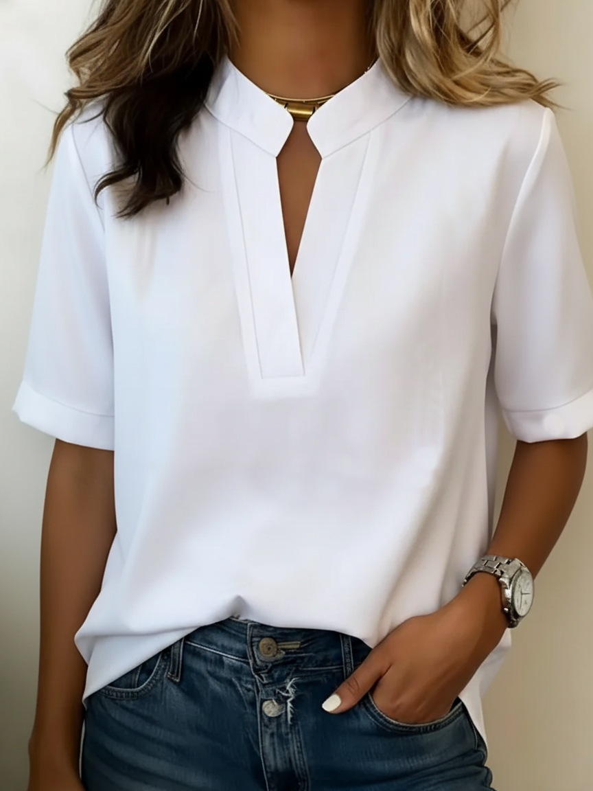 Margaux | Elegant V-Neck Blouse with Gold Detail