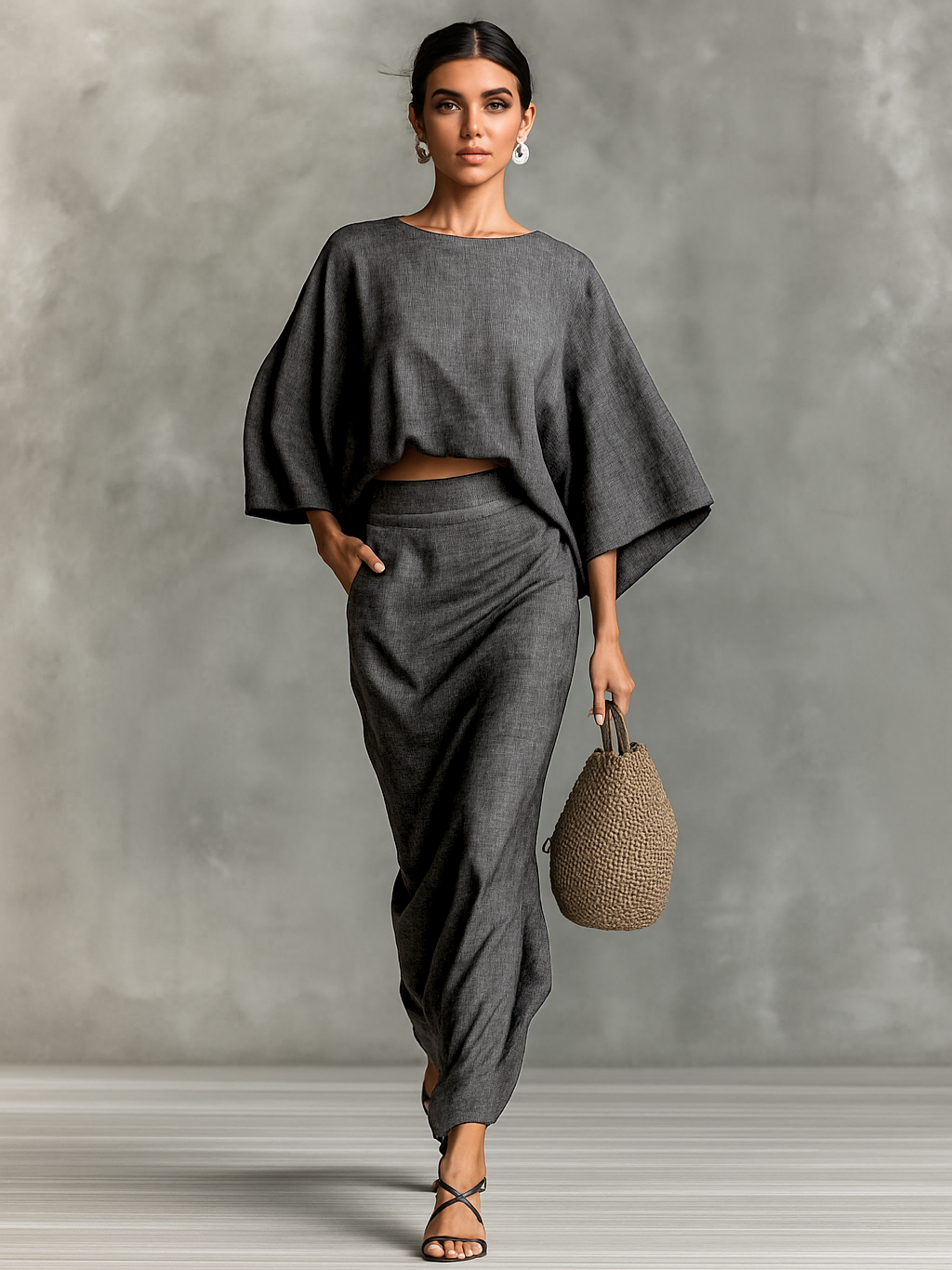 Elene | Soft Batwing Top and Maxi Skirt Two-Piece Set