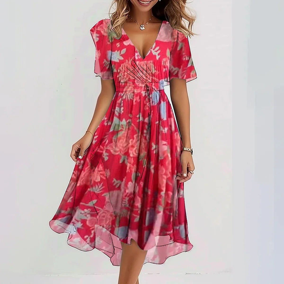 Harper | Women's V-Neck Wrap Midi Dress