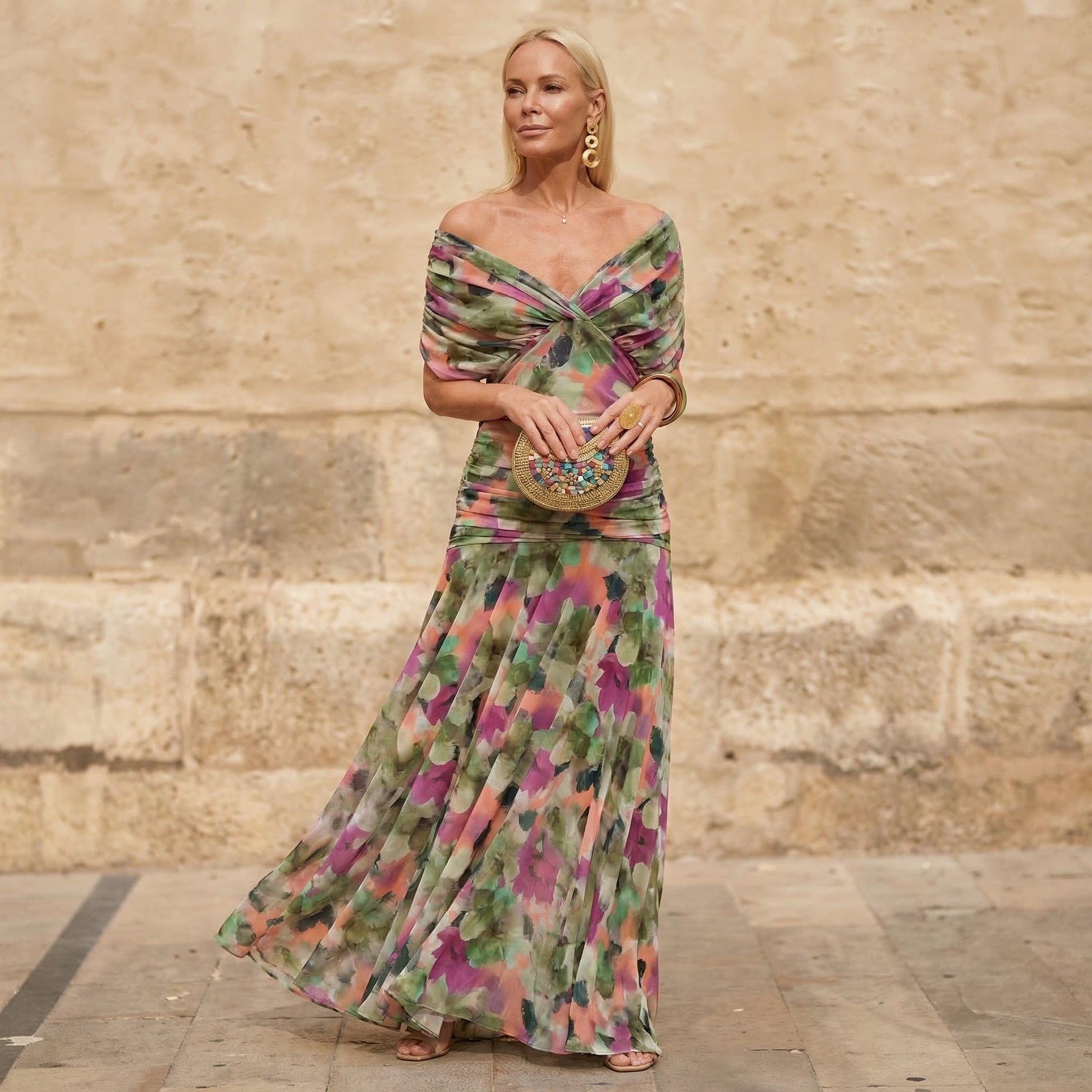 Florendra | Elegant Floral V-Neck Maxi Dress