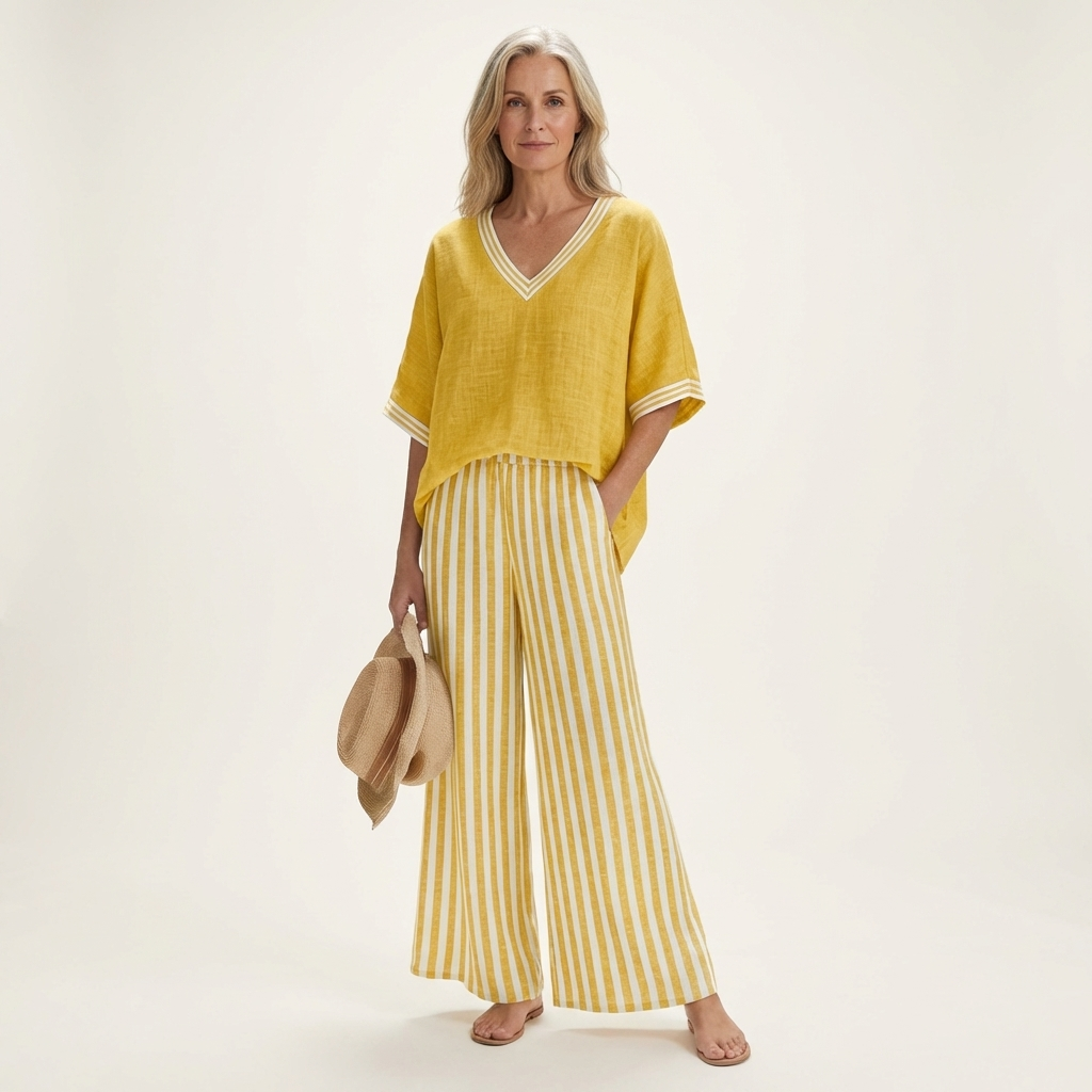 Juliana | V-Neck Varsity Top &amp; Stripe Wide-Leg Set